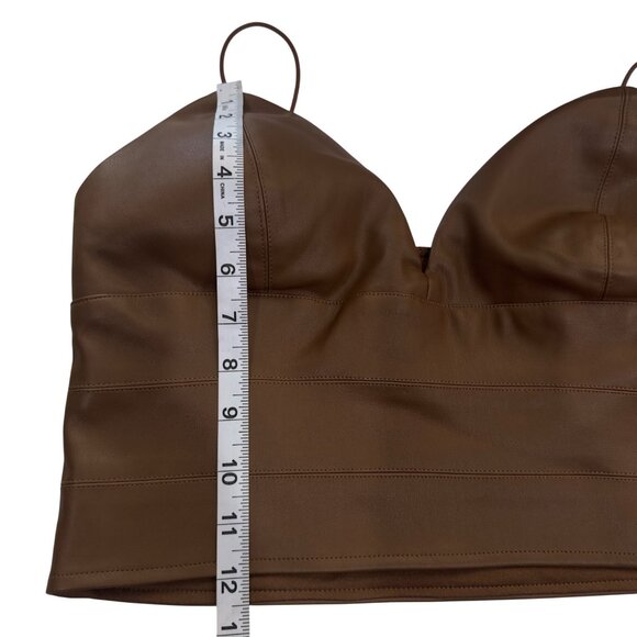 Brown Faux Leather Crop Top With Spaghetti Straps - Size M By Versona - Picture 6 of 11
